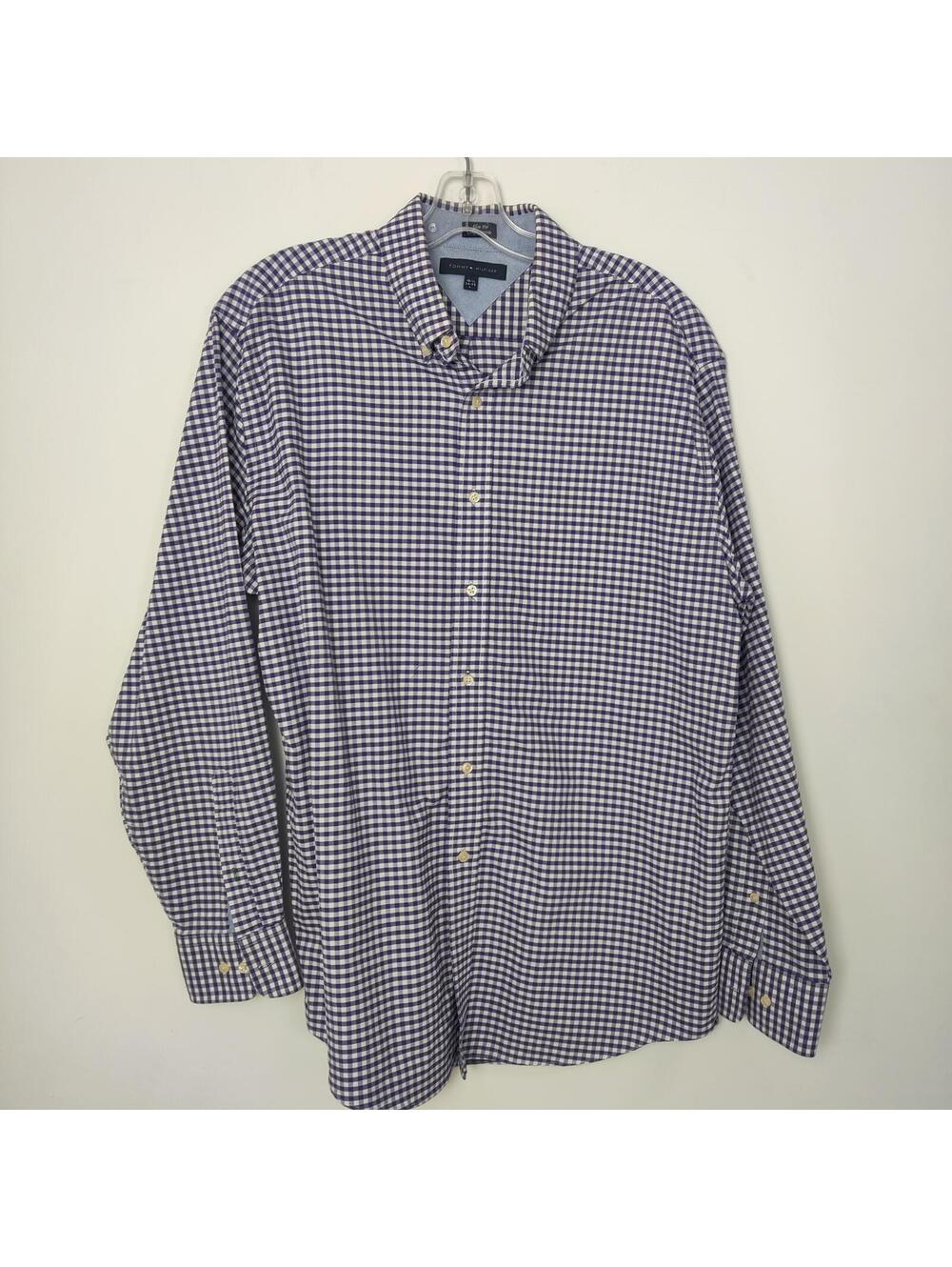 Tommy Hilfiger Slim Fit Purple Gingham Dress Shirt Men's Large 16.5 34/35